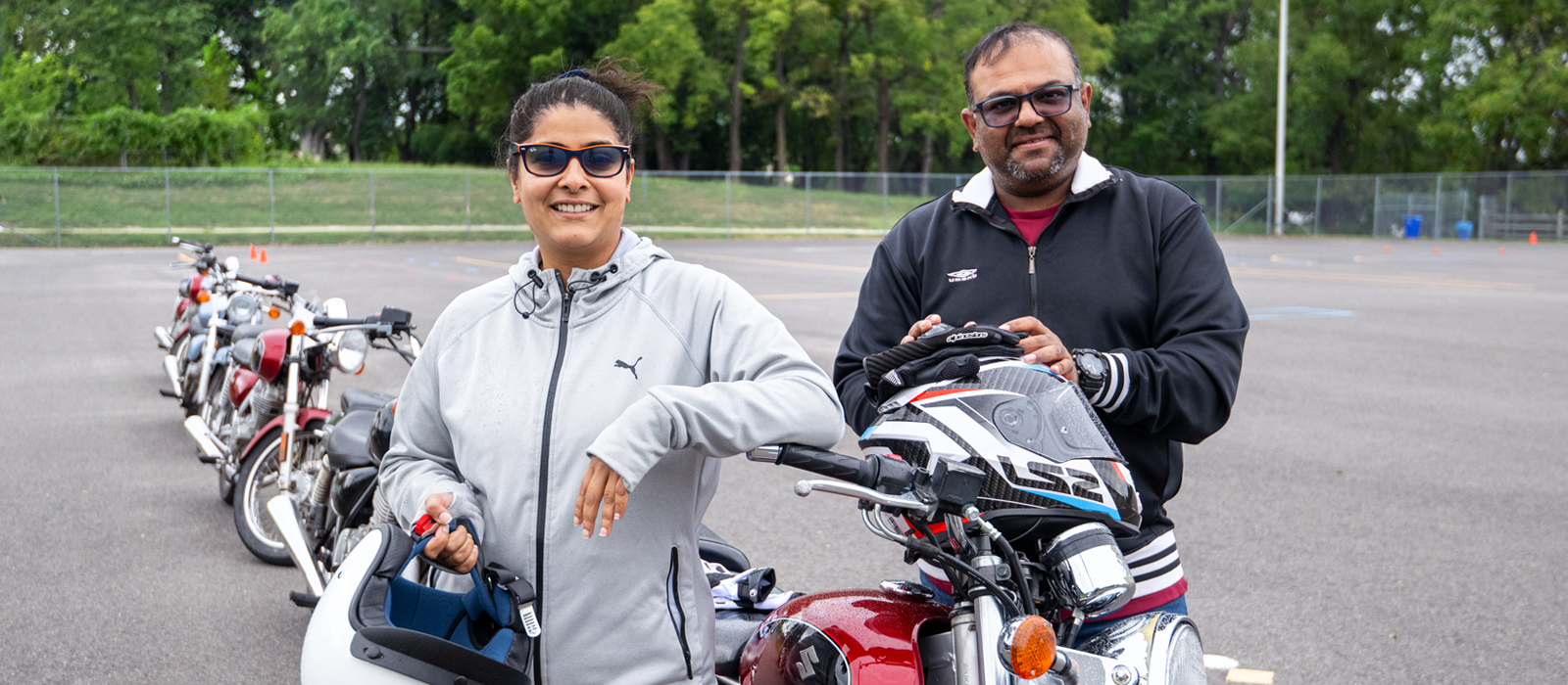 A husband and wife Rider School class participants