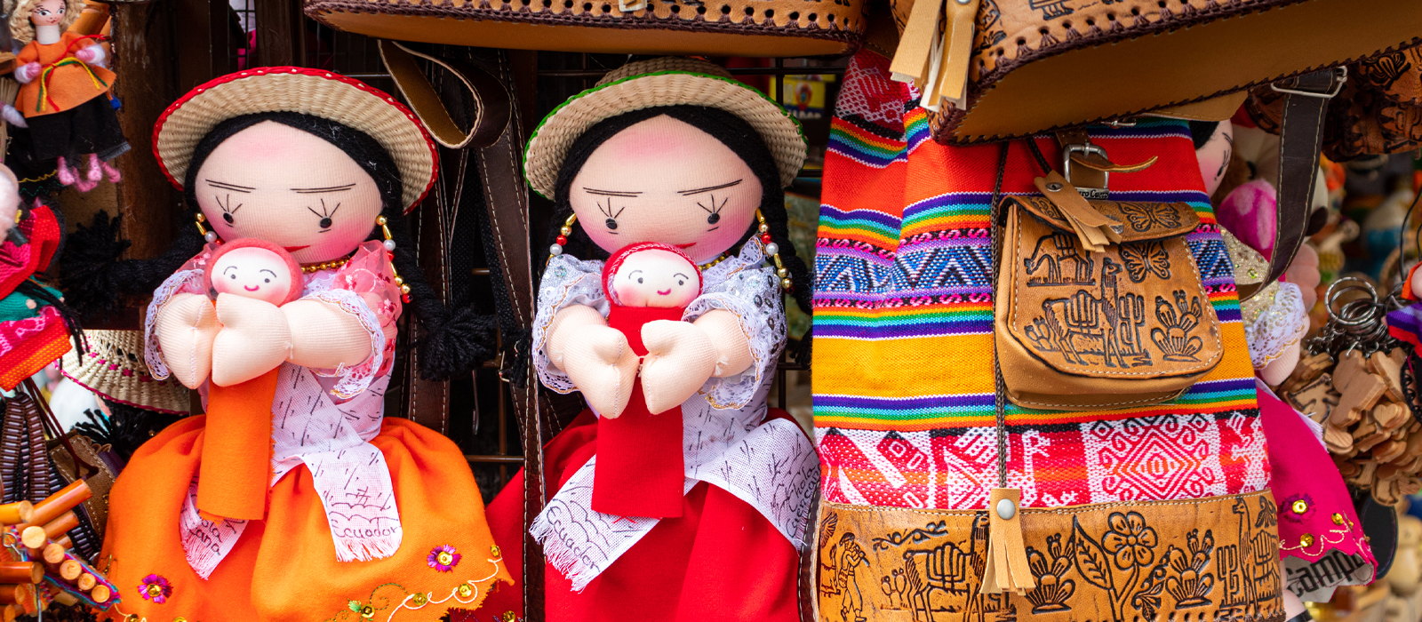 Handmade dolls at a market in Ecuador.
