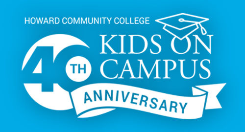 A light blue background with 'Howard Community College's 40th Anniversary logo for Kids on Campus'