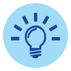 An icon with a blue circle and a light bulb.